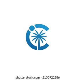 DISEÑO DE LOGOTIPO PALM Y SUN CON C INICIAL