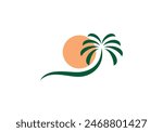 palm with sun logo design vector