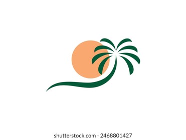 palm with sun logo design vector