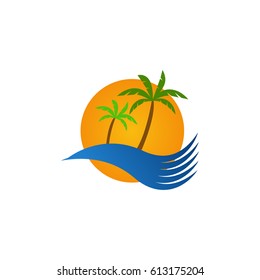 Palm sun logo with waves design