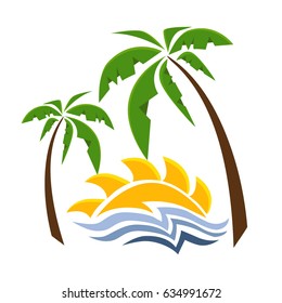 Palm sun and sea abstraction. Vector