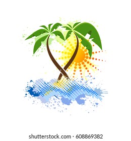 Palm sun sea. Vector