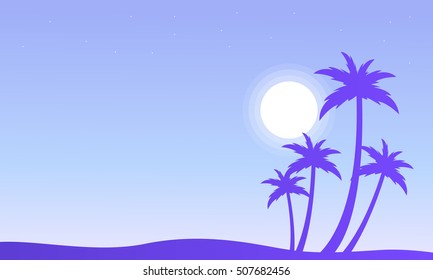 Palm and sun silhouettes scenery