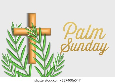 ilustración de fondo de la palma sunday con cruz 3d y hojas de palma