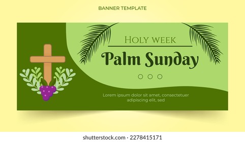 Palm Sunday banner, Vector, holy Week, editable template for Christian holiday, with green palm tree leaves background, easter