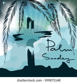 Palm Sunday.  Bible lettering.    The symbol of the Christian religion. Vector design. 