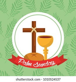 palm sunday bread cross cup ribbon green background