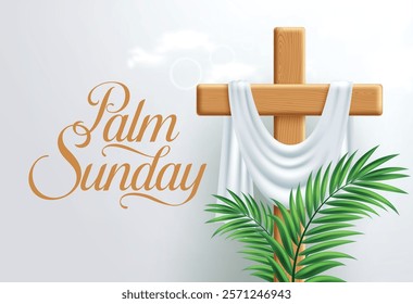 Palm sunday clipart design. Happy easter sunday with wood christian cross for jesus christ resurrection and risen catholic celebration. Vector illustration christianity religion clip art. 
