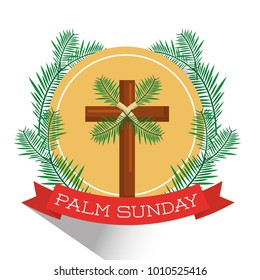 palm sunday cross branch frond ribbon badge shadow