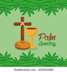palm sunday cross bread branch border green background