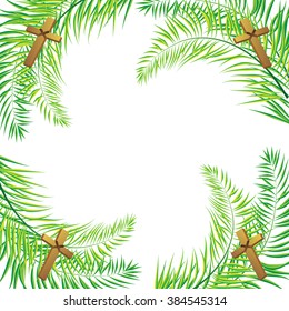 Palm Sunday frond and cross  vector background. Vector illustration for the Christian holiday 