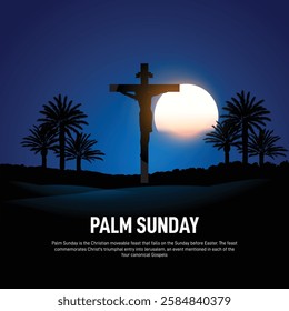 Palm Sunday, Good Friday, Holy Saturday, Easter Sunday. Palms, Chalice and bread, Jesus Christ concept banner, poster, social media post, postcard, background, backdrop, template, cover design etc.