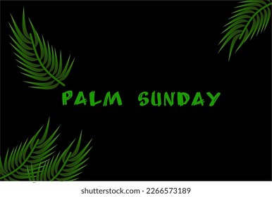 Palm Sunday greeting banner template for Christian holiday, with palm tree leaves background. Poster, Background, Banner, Greeting Card Happy Palm Sunday. Vector illustration.