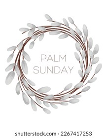 Palm Sonntag Grußkarte. Osterfeier. Palmkranz einzeln auf weißem Hintergrund