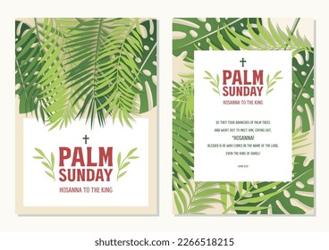 Palm Sunday holiday card, poster with palm leaves border, Vector background