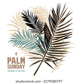 Palm Sunday holiday card, poster with palm leaves, Vector background