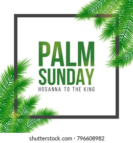 Palm Sunday holiday card, poster with realistick palm leaves border, frame. Vector background.