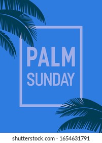 Palm Sonntag Feiertagsrahmen flach Vektorillustration typo Poster Hintergrund. Christliche Bibelschildpalme hinterlässt Cartoon. Katholische Bibel Gestaltungselement des Heiligen Tages. Religiöse Feier-Bannervorlage Illustration