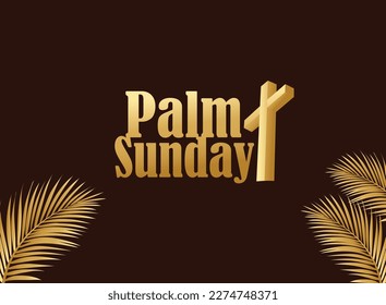 Palm Sunday holiday with  template for Christian holiday, with palm tree leaves background.