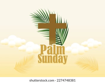 Fiesta del Domingo de Ramos con plantilla para festividades cristianas, con fondo de hojas de palmera.