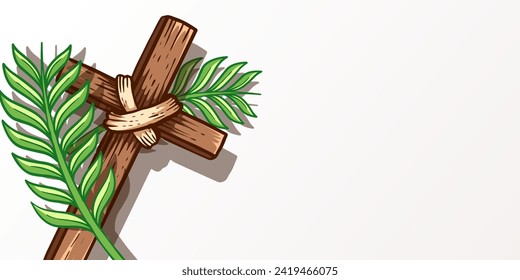 palm sunday horizontal banner illustration with copyspace area