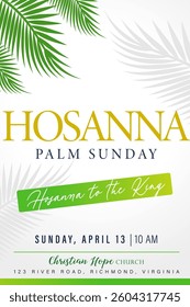 Palm Sunday, Hosanna - Christian church web banner template. Creative poster with palm branches and text for Holy Week church service. Vector illustration