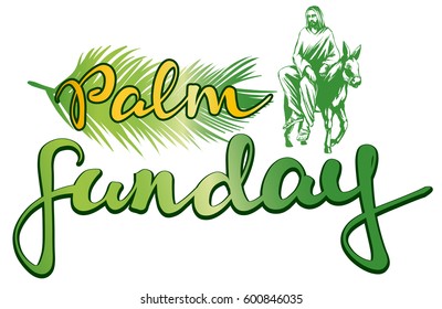 palm Sunday, Jesus Christ rides on a donkey into Jerusalem , symbol of Christianity vector illustration sketch logo