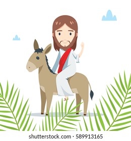 palm sunday - Jesus is riding a donkey behind palm leaves