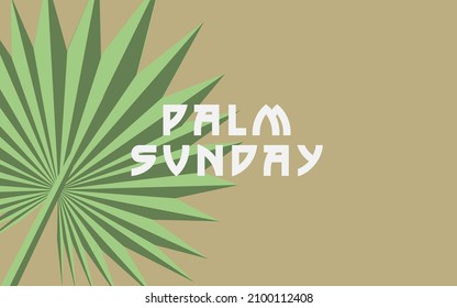 Palm Sunday over single palm branch on off white background.