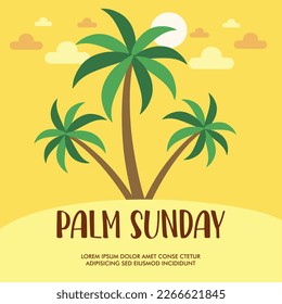 A palm sunday poster with palm trees on a yellow background.  banner template design 