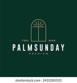 PALM SUNDAY TREE CHURCH CROSS VINTAGE LOGO LUXURY VECTOR ICON ILLUSTRATION