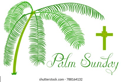 Palm Sunday vector illustration with palm and cross isolated on white.