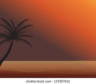 Palm in the sunset. Vector illustration. EPS 10.