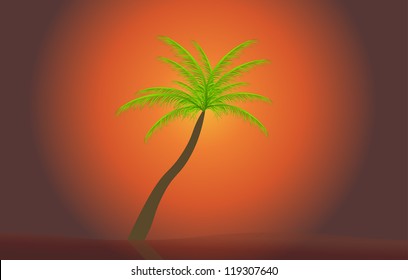 Palm in the sunset. Vector illustration. EPS 10.