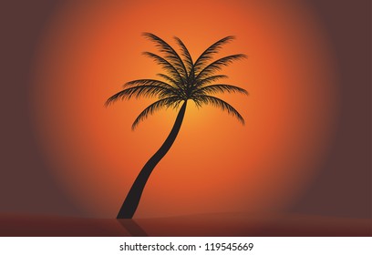 Palm in the sunset. Vector illustration. EPS 10.