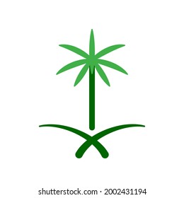 Palm and sword icon national emblem of Saudi Arabia. Green graphic sign of the Arab kingdom. Vector symbol