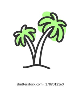 Palm symbol. Monstera plant linear icon with colorful shapes. Vector sign illustration on white background