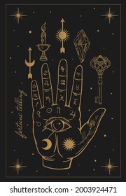 palm with symbols, fortune telling, palmistry, occultism