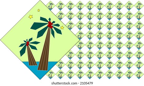 Palm tile, geometrically designed, w/ sharp edges.  In color.