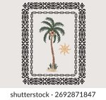 Palm tree abstract artwork.  Summer good vibes vector graphic design for apparel, stickers, posters, background and others. Palm tree art.