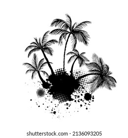 Palm tree abstraction with blots. Vector illustration