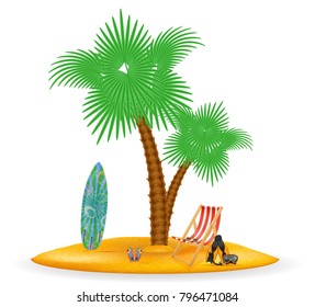 palm tree and accessories for rest stock vector illustration isolated on white background