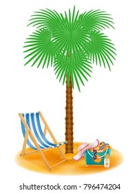 palm tree and accessories for rest stock vector illustration isolated on white background