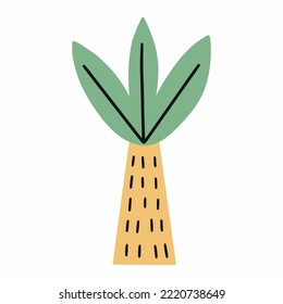 Palm tree. African tropical plant. Vector doodle illustration. Sticker for baby.