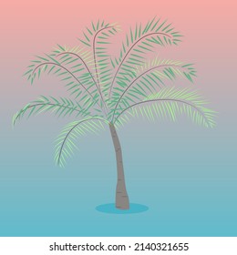 Palmera en el fondo del mar al amanecer. Fondo tropical