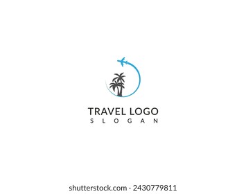 palm tree with a airplane wonderfull travel combination logo design.