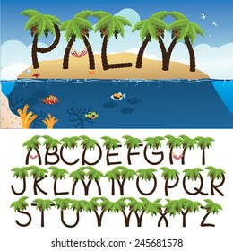 Palm tree alphabet EPS 10 vector royalty free stock illustration