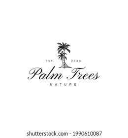 Palm Tree Beach Drawing Logo Vector Illustration Template Icon