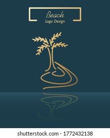 Palm tree and beach golden logo design