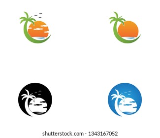 Palm tree beach holiday logo vector
